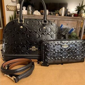 Patent Leather Coach Black Mini Dome Sierra Satchel with matching Wallet